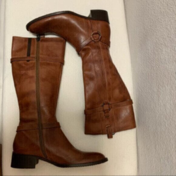 Nursace Leather Mid Calf Riding Boots Side Zipper Ankle Harness - Picture 6 of 12